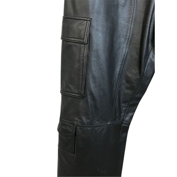 Leather Limited Men's Black Leather Cargo Pants Size 34 Utility Pockets Biker - Picture 3 of 10